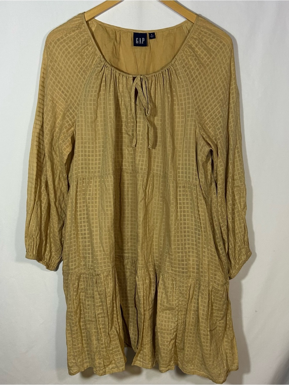 Gap Boho Tiered Dress Tan Beige Womens Large Lightweight Minimalist Neutral
